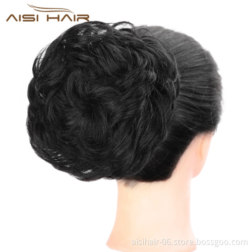 Aisi Hair Brazilian Human Hair Natural Black Curly Chignon Bun Elastic Rope Rubber Band Hairpiece Clip In Extension For Women